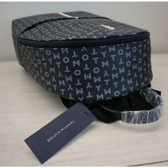 Tommy Hilfiger 69J9675-001 Unisex Black PU Leather Monogram Backpack - Picture 5 of 11